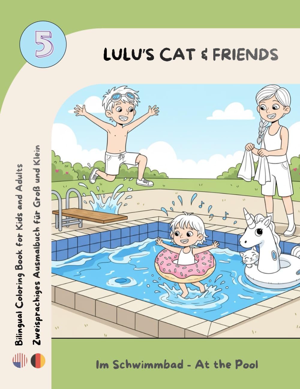 Lulu's Cat & Friends: Im Schwimmbad - zweisprachiges Ausmalbuch (deutsch/englisch) mit Bastelteil