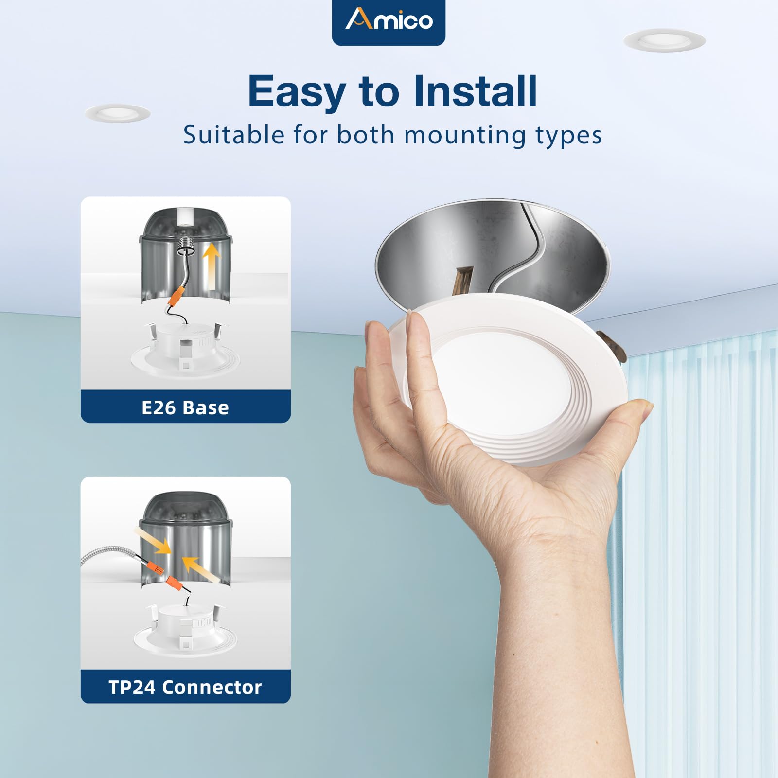 Amico 12 Pack 4 inch 5CCT LED Recessed Lighting, Retrofit Ca -6