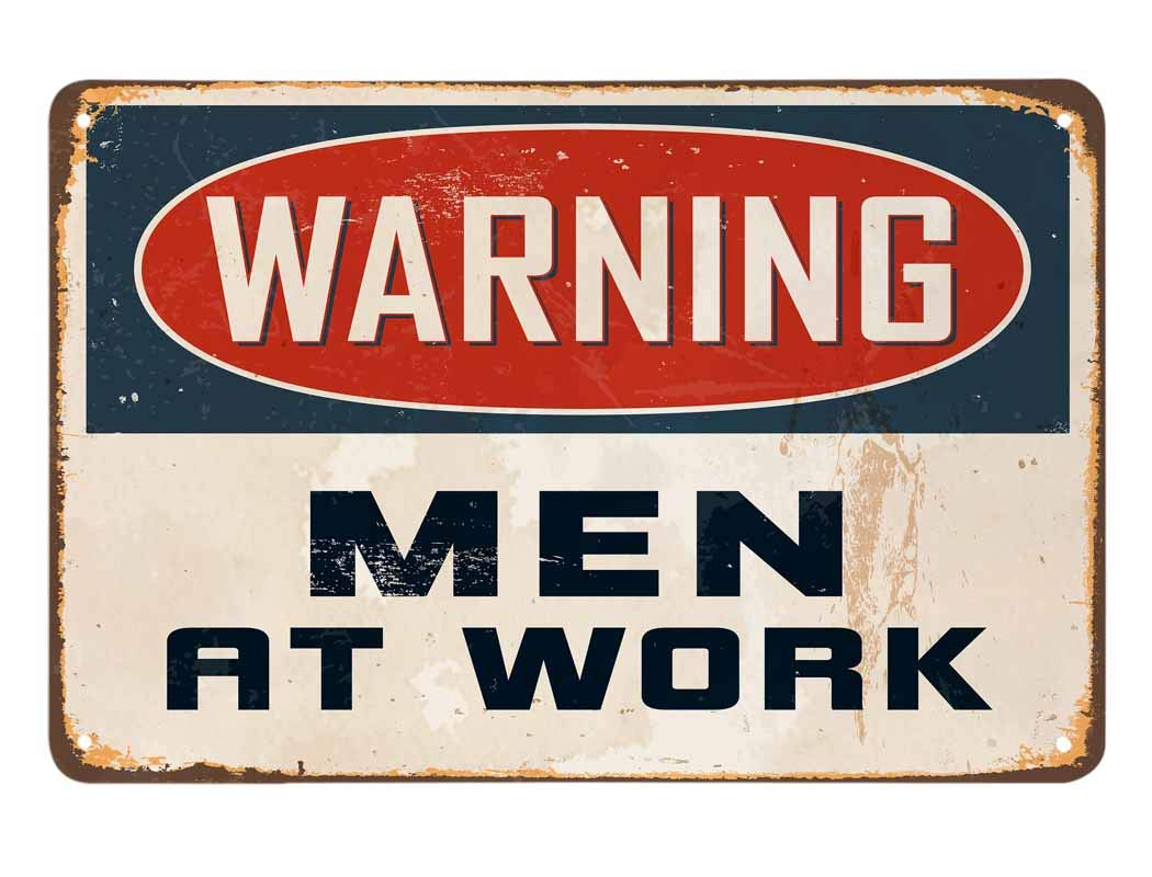 SMAZDFXX Men at Work Warning Tin Sign, Vintage Metal Tin Signs for Cafes Bars Pubs Shop Wall Decorative Funny Retro Signs for Men Women 12"x16"