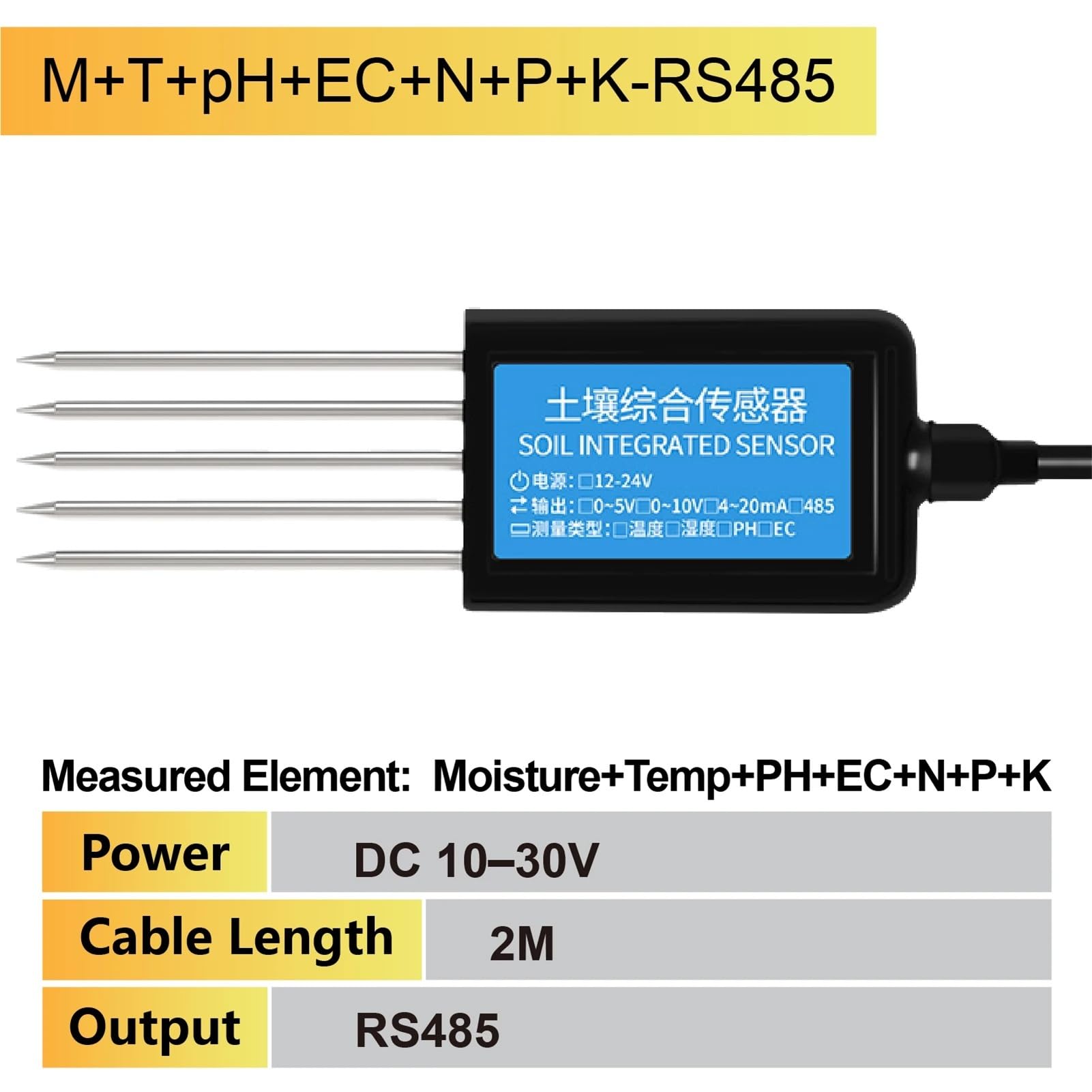 Modbus Czujnik wilgotności gleby NPK EC Monitorowanie przewodności w rolnictwie (M-T-pH-EC-N-P-K-485)