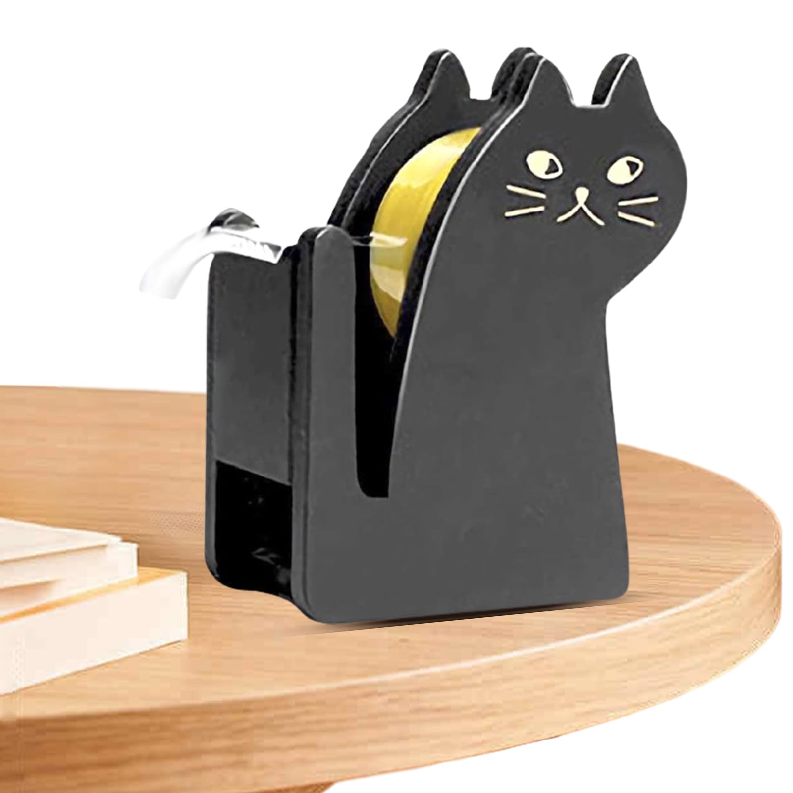 Dispenser Nastro Adesivo A Forma Di Gatto In Legno: Taglierina Vintage Per Scrivania, 8.7x7x3.7 Cm