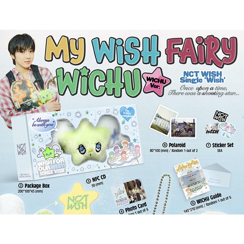 NCT WISH - Debut Single [WISH] (WICHU Ver.) with Keyring, Package Box, NFC Photo Card, Guide, Polaroid, Sticker Set & 3 Extra Photocards