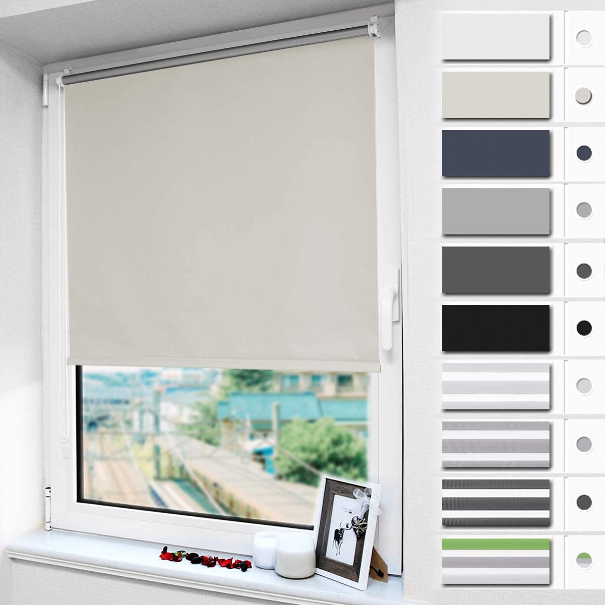 Magiea Verdunklungsrollo ohne & mit Bohren Klemmfix, Creme B80 x H160 cm (Stoffbreite 80 cm), Thermorollo Klemmrollo Seitenzugrollo Sicht-und Sonnenschutz für Fenster &Tür