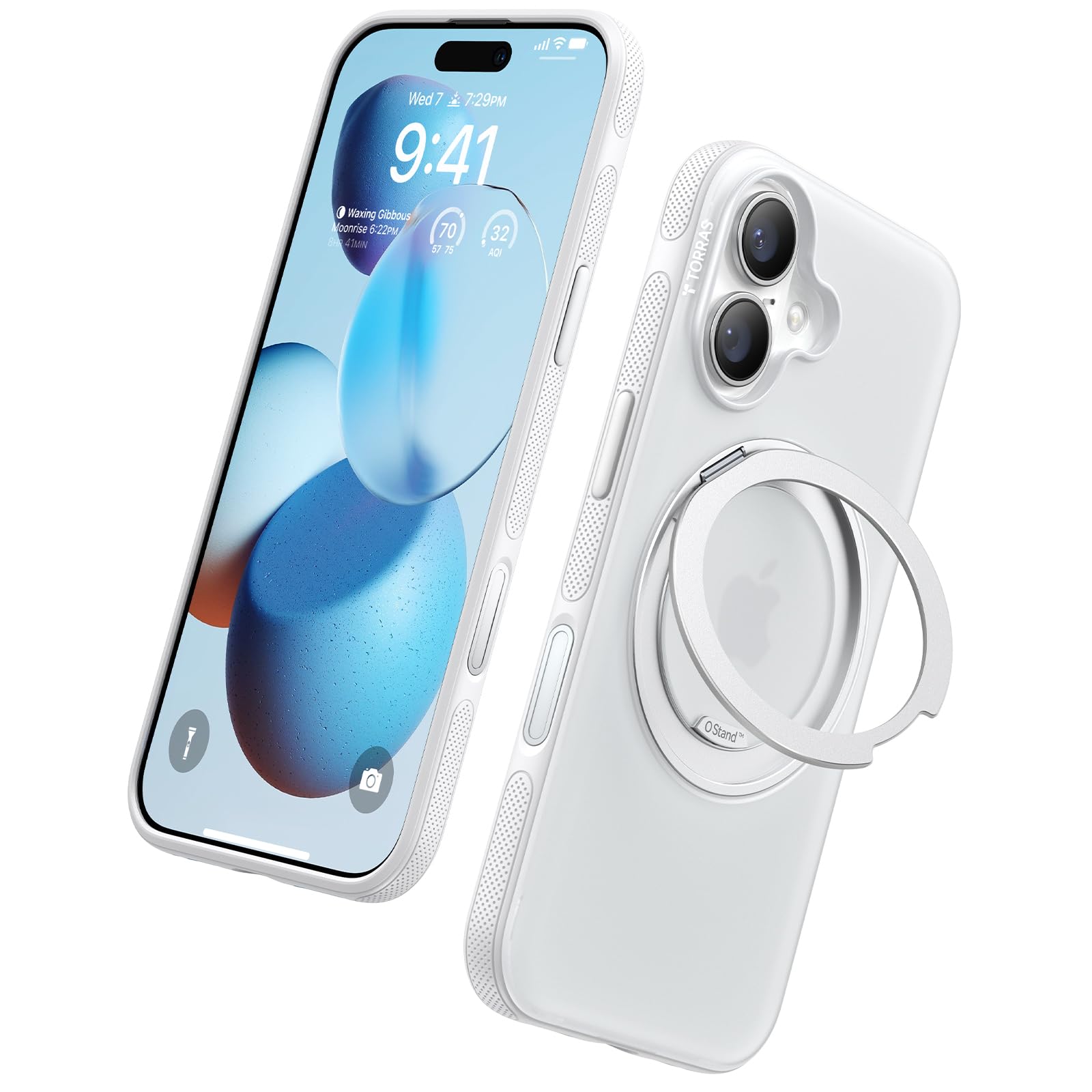 TORRAS 360° Ostand O3 Fitness für iPhone 16 Hülle für MagSafe [Flexibler Ständer & Nr.1 Magnetkraft & Zertifiziert Militärischer Schutz] Hülle iPhone 16 Case Weiß