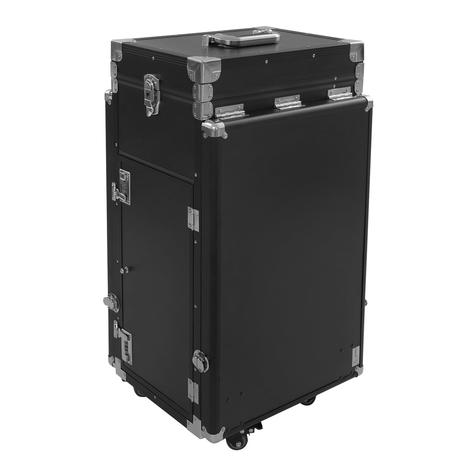 Kosmetikkoffer Trolley Faltbar Erweiterbar 2-Tisch&4-Schublade mit Teleskopgriff Zahlenschloss Schminktisch Schminkkoffer Make-Up-Koffer Kosmetik Koffer Nagelkoffer Nageltisch Friseurkoffer (Schwarz)