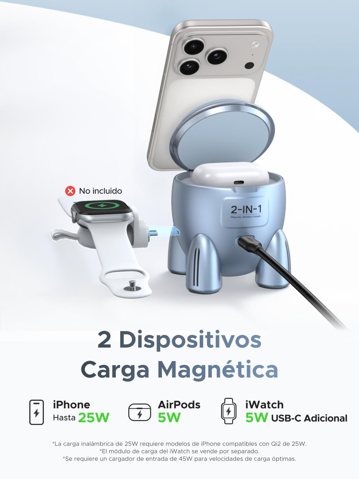 UGREEN MagFlow Qi2 25W Cargador Inalámbrico 2 en 1 con Forma de Cohete
