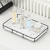 Dobbyby Vanity Tray Makeup Organizer - Stainless Steel Shelf with Marble Ceramic Trays for Bathroom Skincare Storage