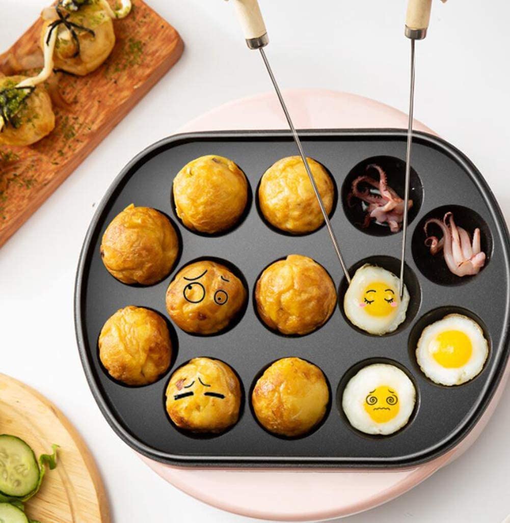 Machine à takoyaki multifonctionnelle, disques de Poulpe Takoyaki Japonais, Machine à rôtir Les crêpes, ustensiles de Cuisine à 13 Trous,Rose