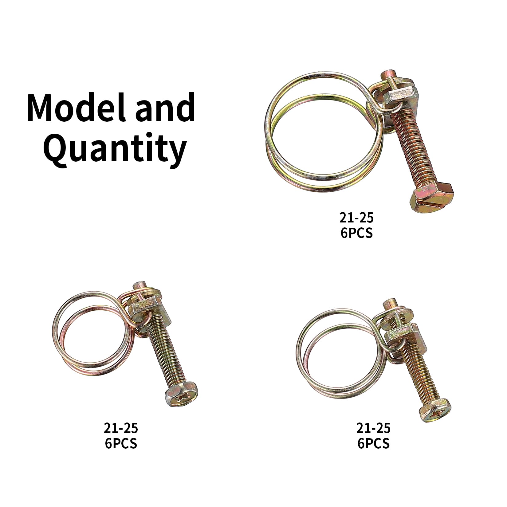 25 Pcs Abrazaderas de Manguera de Alambre Doble, Clips de Manguera de Doble Alambre Ajustable, Clip de Tubo, Abrazadera Metalica para Tubos Tubería de Plomería, 13-16 mm 16-10 mm 21-25 mm