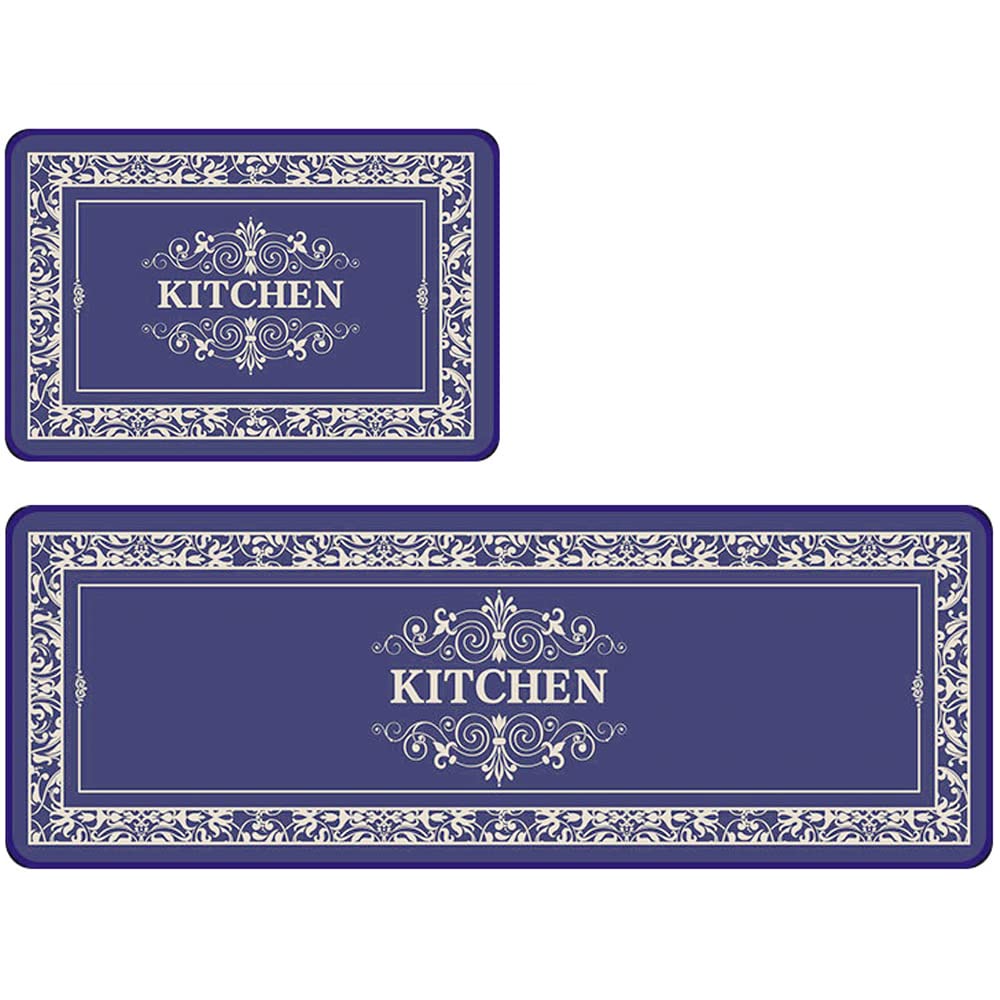 Nature Dream Kitchen Floor Mat set, 5 Pieces Slip Rubber Backing Doormat Runner Area Mats Sets, Grey (140x160cm + 140x120cm) (C)