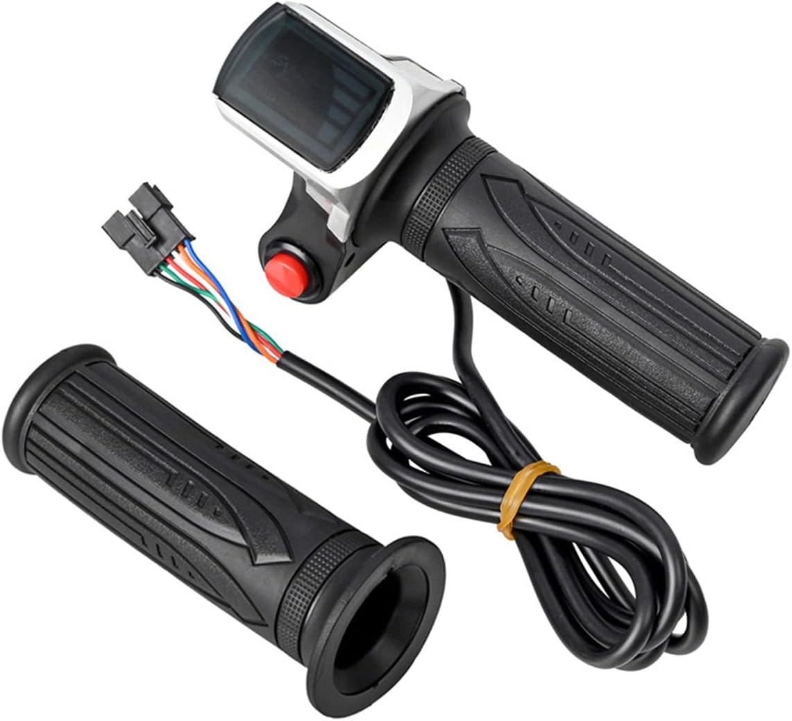 Universal Electric Bike Throttle Scooter Throttle Handle with LCD Display Handle Throttle for 36V Twist Throttle Scooter E-Bike Parts, Black