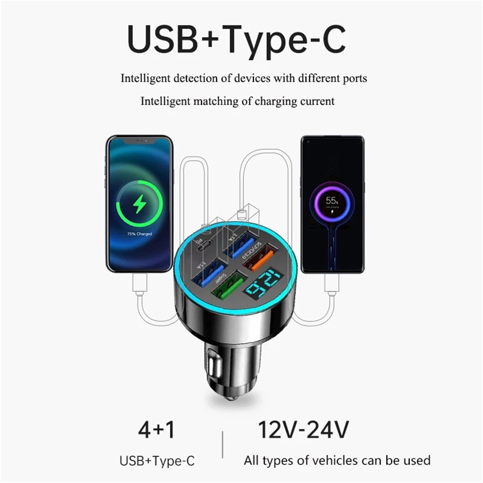 caricabatterie da auto, Utilizzato for telefono 1 Presa di conversione for accendisigari a cinque fori Interfaccia USB for ricarica super veloce Accendisigari da 100/300/500 W(100W)