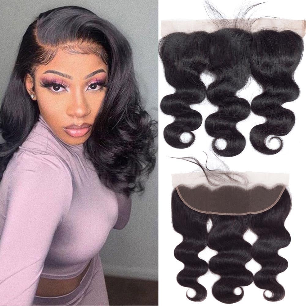 Hd Lace Frontal Body Wave 10 Inch 13X4 Human Hair Closure Ear To Ear Closure Free Part Pre Plucked With Baby Hair 150% Density Indian Real Remy Human Hair Natural Color