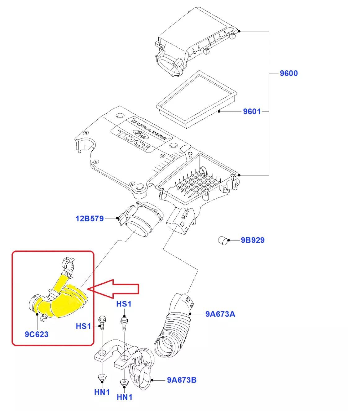 LLS-GERMANY Manguera de admisión compatible con Fusion (JU) 1.6 TDCi (1560 ccm, 66 kW, 90 CV) OEM: 1453909, 1359646, 5S61-9R504-AB, 5S619R504AB