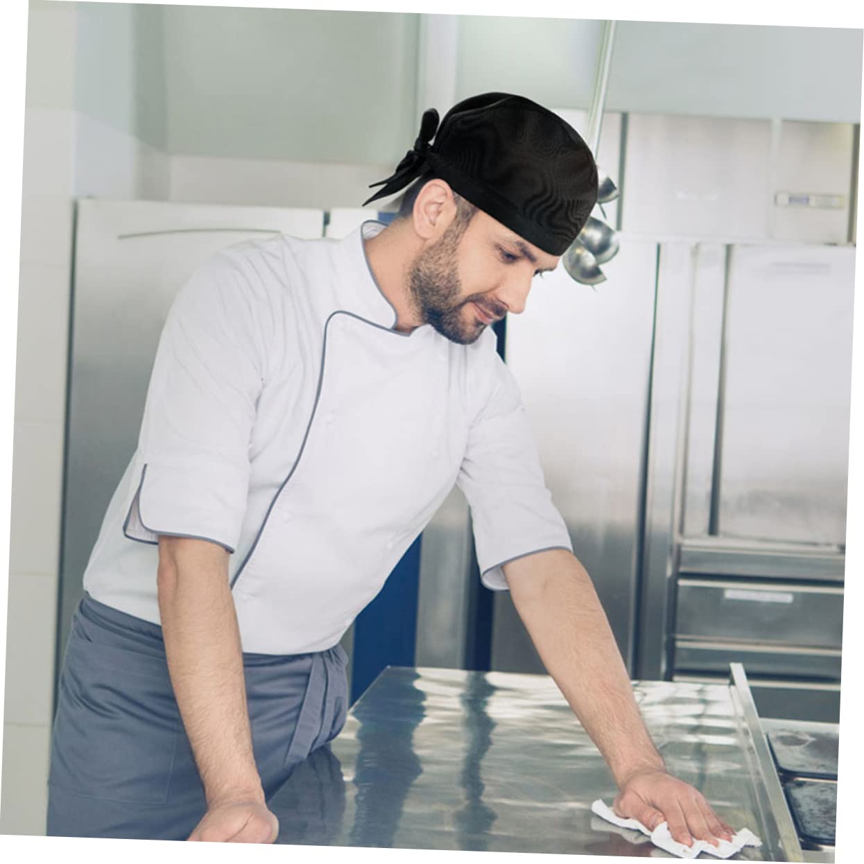 VALICLUD 8 Gorros de Chef Negros de Algodón Estilo Japonés, Cómodos y Elásticos para Cocineros en Restaurante y Cafetería
