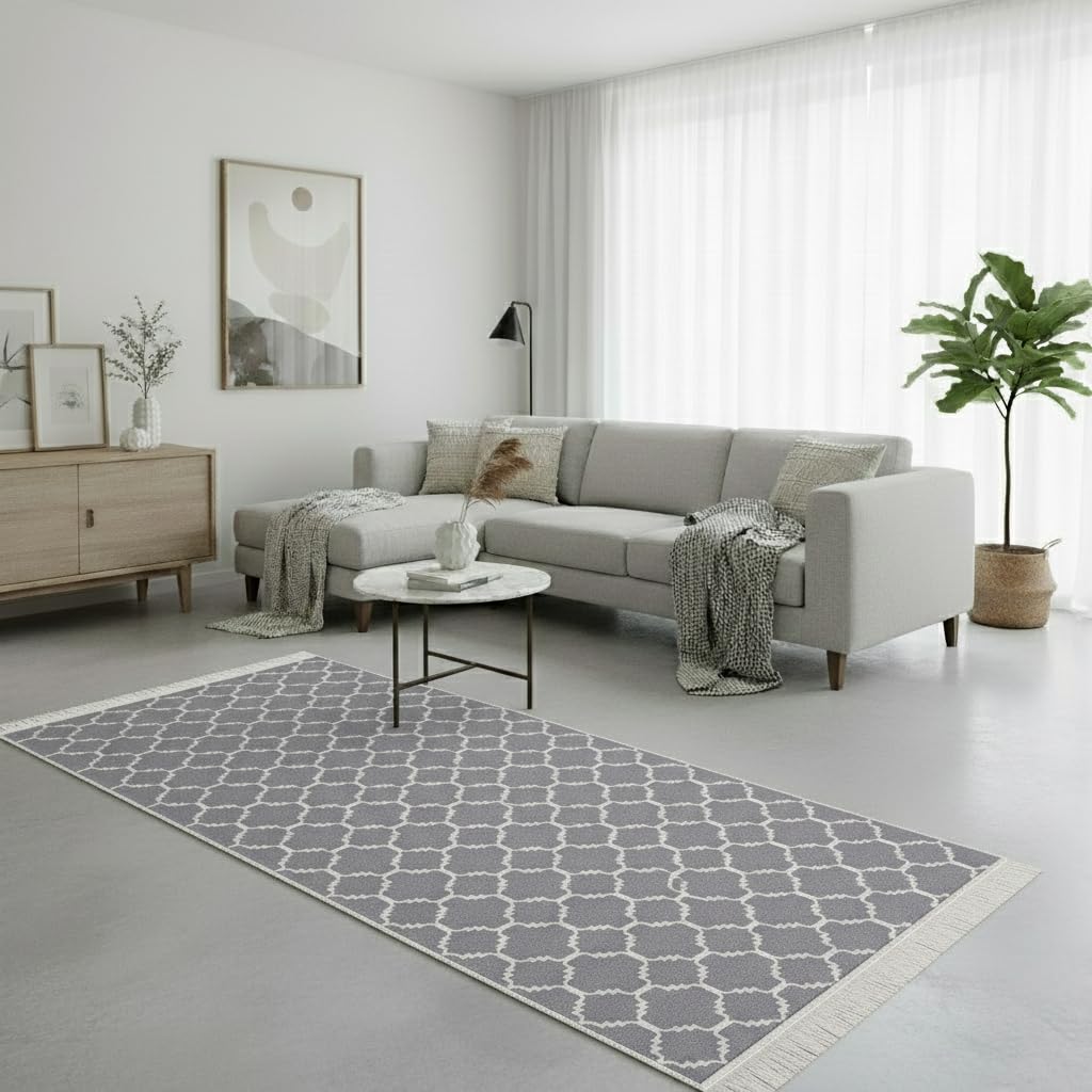 Alfombras para salón y dormitorio gris claro de estilo boho