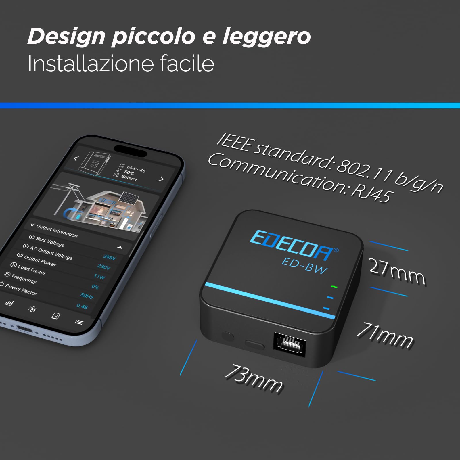 EDECOA Adattatore di sincronizzazione dati Modulo WiFi per il collegamento con inverter ibrido Facile controllo dei parametri e dello stato dell'inverter ibrido