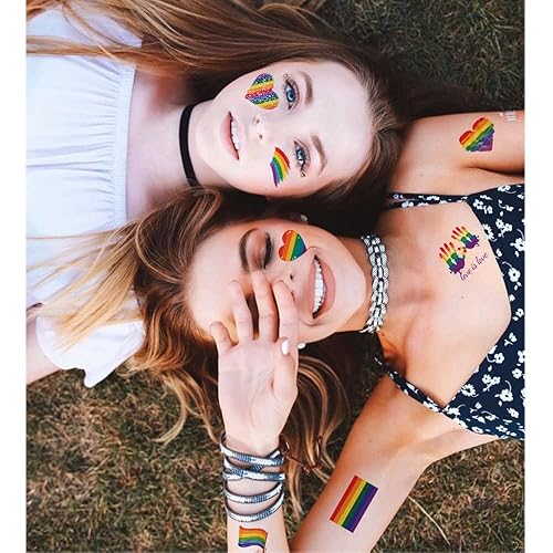 Miniatura 4 de 100 tatuajes temporales de arco iris – Tatuajes de orgullo arco iris bandera corazón tatuajes temporales para recuerdos de fiesta de orgullo