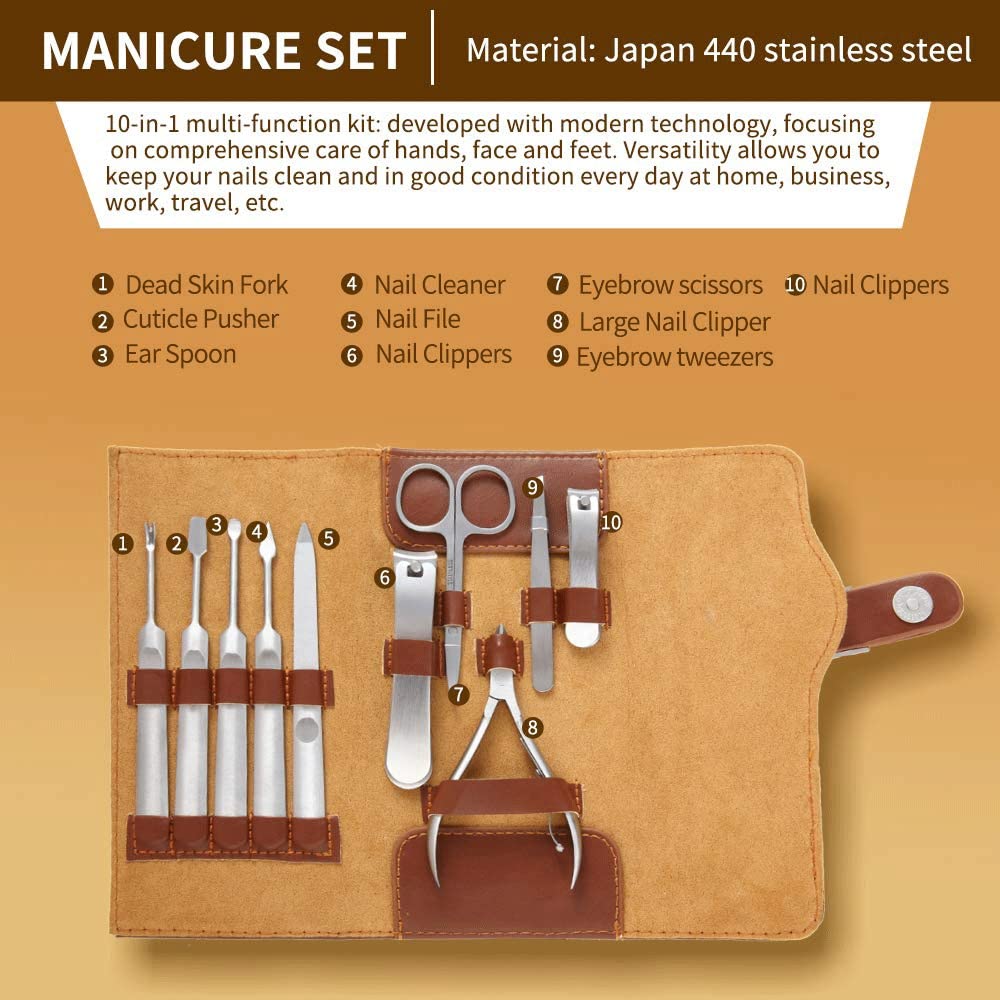Zestaw Do Manicure 10Pcs, Pielęgnacja Paznokci, Osobisty Zestaw Do Manicure I Pedicure, Zestaw Do Manicure I Podróży, Zestaw Do Pielęgnacji Paznokci, Obcinacz Do Paznokci