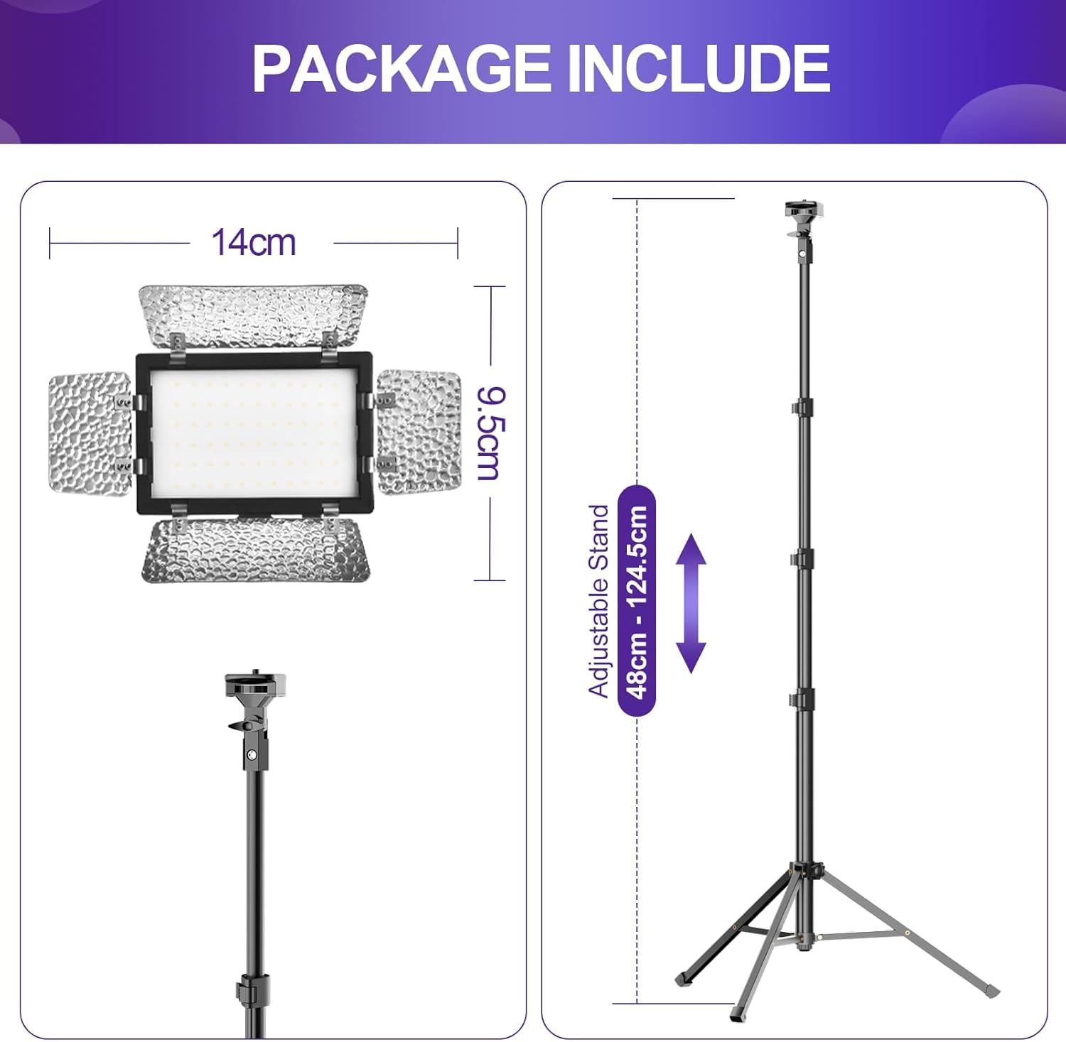 Luz de Vídeo con Barndoor y 9 Filtros, EMART Iluminación de Fotografía | 5500K 66 LED, Regulable, Grabación de Vídeo, Streaming, Youtube, Estudios Fotográficos, Rodajes
