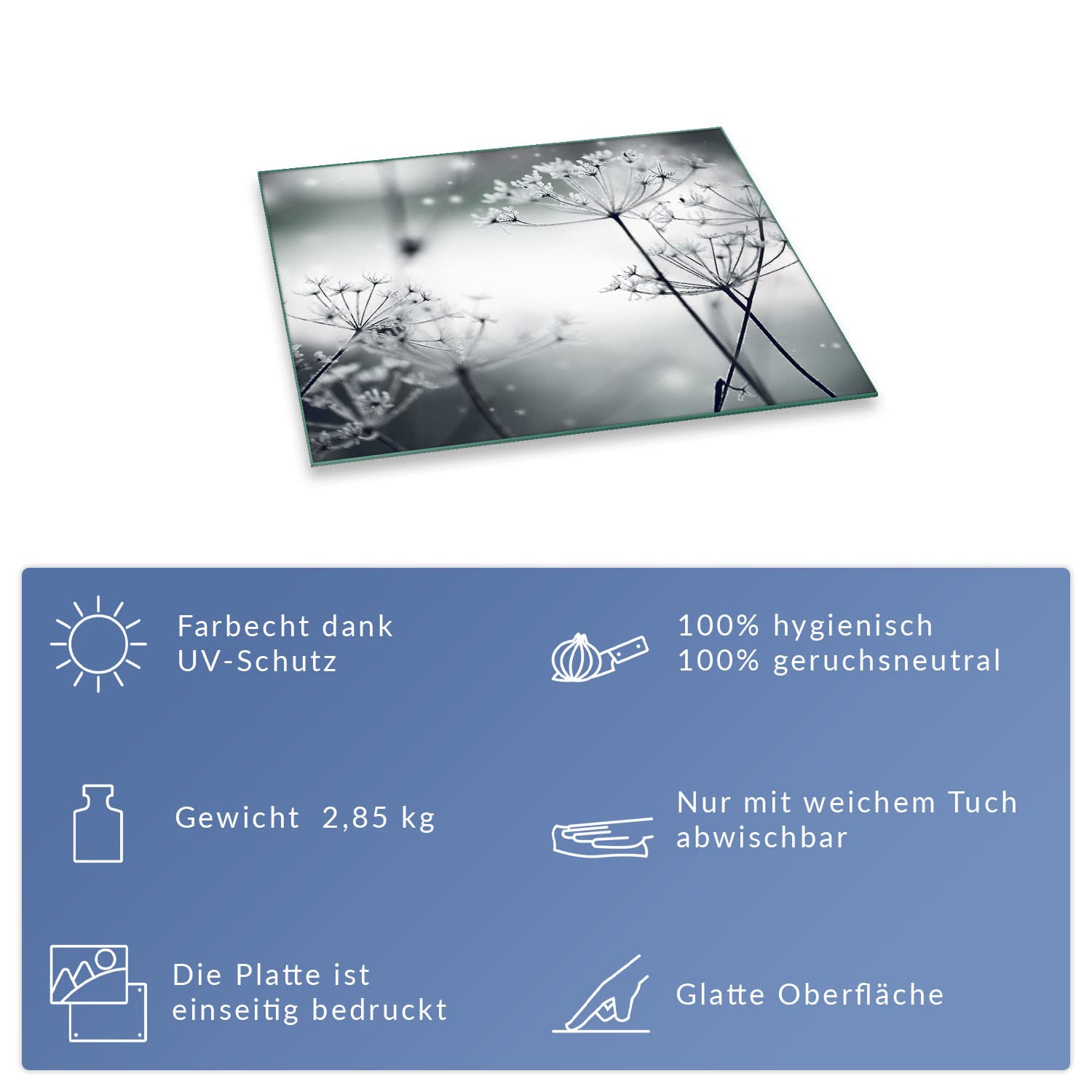 Herdabdeckplatte Abdeckung Ceranfeld Abdeckplatte Schneidebrett 1-Teilig 60x52 Pusteblume Wilder Dill Grau Spritzschutz Glasplatte Ceranfeldabdeckung Herdschutz Sicherheitsglas Glasschneidebrett