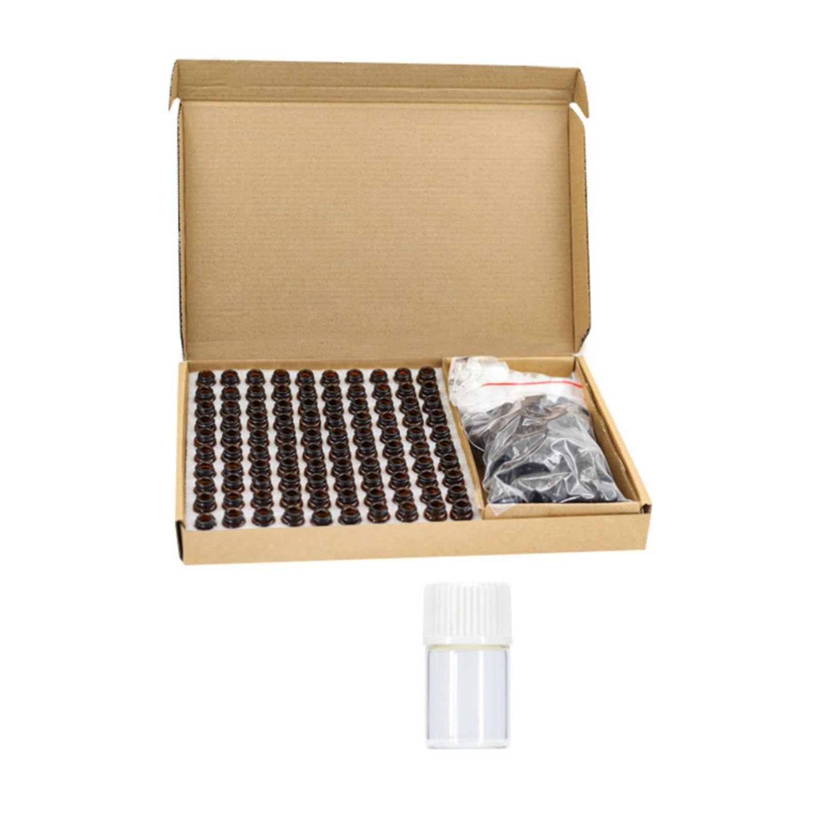 100 Pezzi Flaconcino in Vetro Ricaricabile Flaconcino Riutilizzabile Flacone con Etichetta per Campionamento, 2ml, Bottiglia Color Ambra Con Tappo Dorato Tagliato E Tappo Integrato