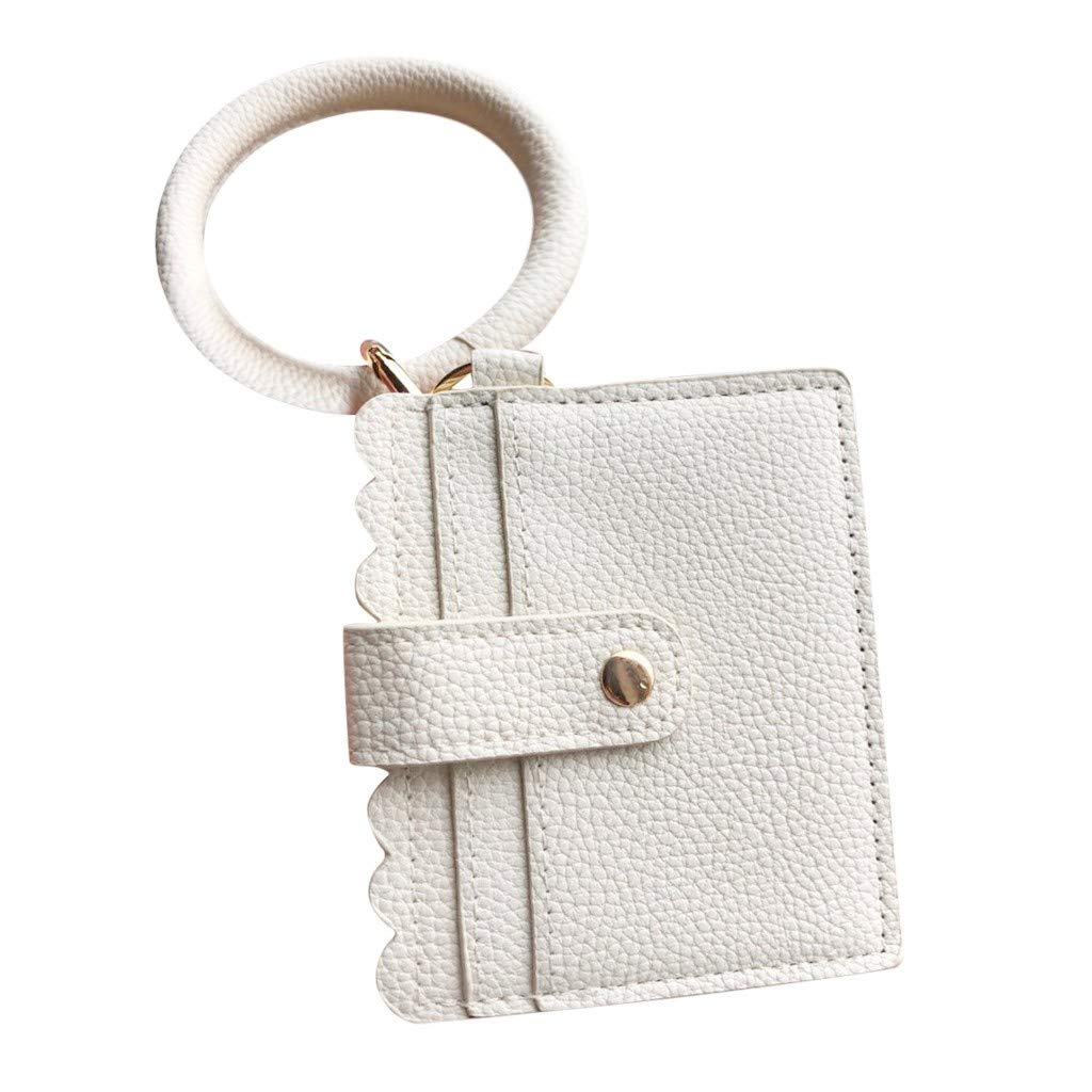 AKIWOS Wristlet Bracelet Keychain, Women Girls Multifunctional PU Leather Purse Tassel Keychain Bangle, Key Ring Card Holder for Women