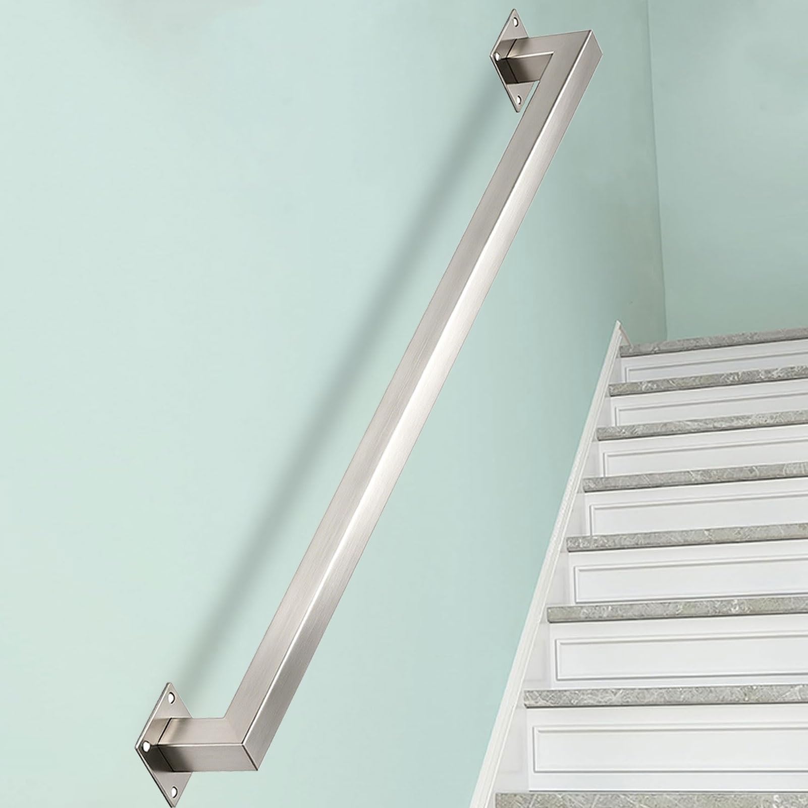 Stainless Steel Handrail for Stairs, Wall Mounted Staircase Banister Hand Rails, Stair Railings, Non-Slip Square Grab Rail for Indoor Outdoor Stairs(18ft/540cm)