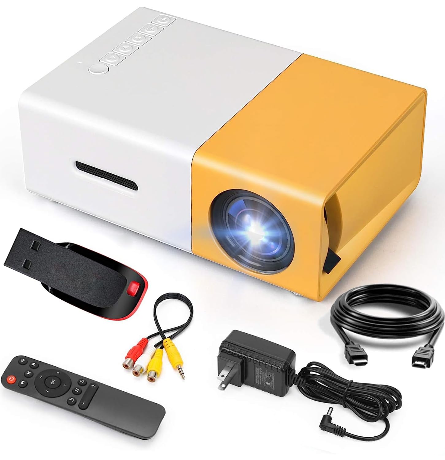 Mini Projector Home Theater LED Projector with Remote Controller & 128GB Ultra Pendrive 4000 lm LED Corded Projector Support HDMI, AV, SD, USB Interfaces (Yellow) (B0D9DF58PB) Amazon Price History, Amazon Price Tracker