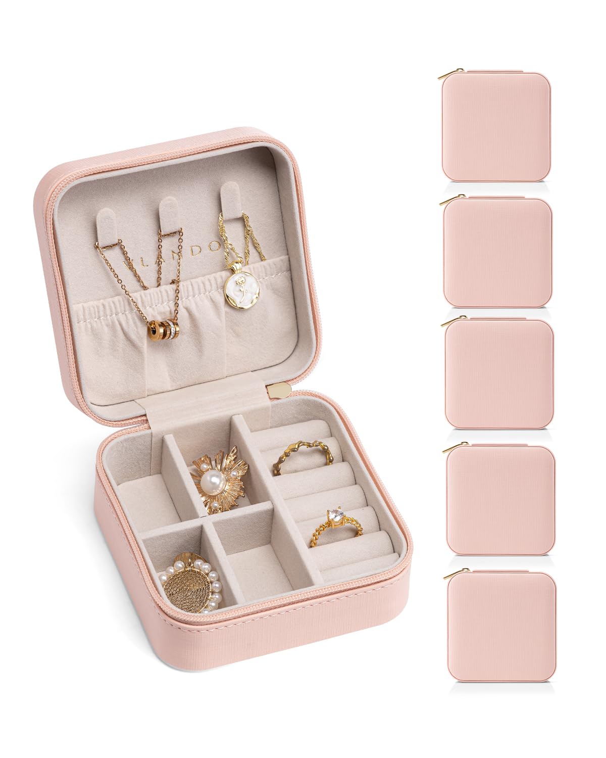 VLANDO Reise-Schmuckschatulle, klein, Reise-Organizer für Mädchen und Frauen, Rosa, 6 Stück