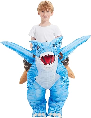 Vista 2 de GOOSH Disfraz inflable de dinosaurio para niños, disfraces de Halloween para niños y niñas, divertido disfraz inflable para fiesta de Halloween