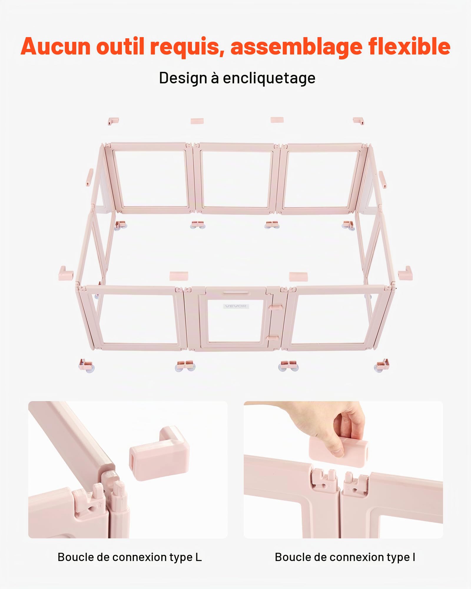 VEVOR Parc de Mise Bas pour Chien, 154 x 100 x 60 cm, Caisse de Mise Bas pour Chiots, avec Fenêtres Transparentes et Serrure, Cadre Rose Clair, Kit de Naissance Durable pour Chiens de Taille Moyenne