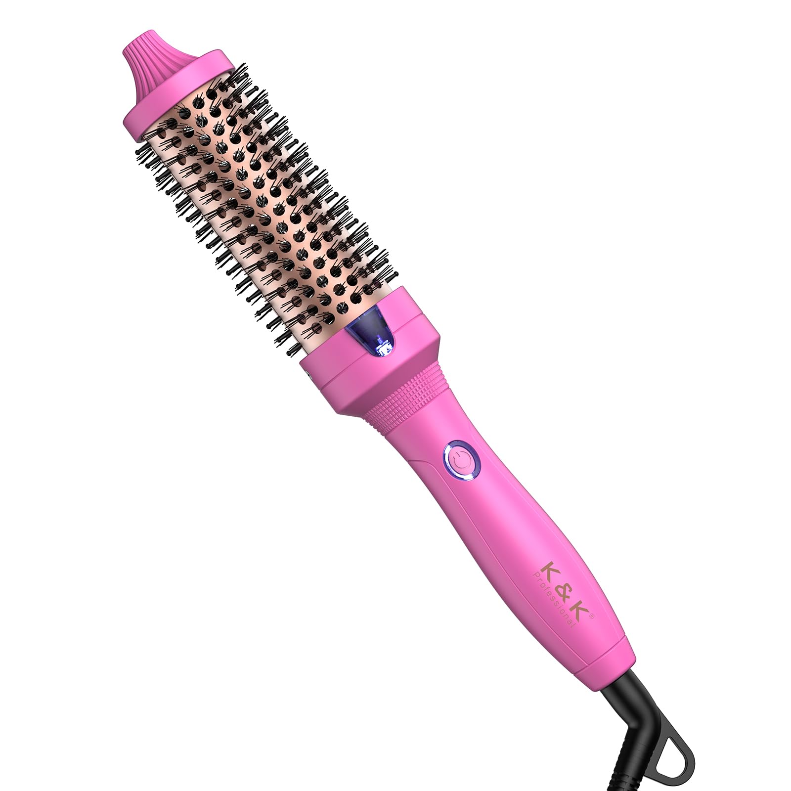 K&K 1.5 Inch Ceramic Tourmaline Ionic Curling Iron (Rose Red, 1.5 Inch) - Thermal Brush Heated Curling Brush, Dual Voltage, Volumizer, NON-DAMAGING 350 DEGREE HEAT