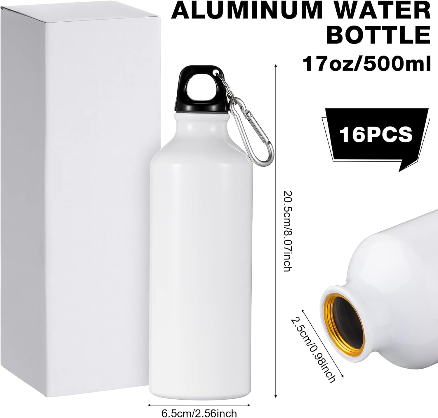 16 Pcs Aluminum Water Bottle Bulk 17 oz Reusable Backpacking Leak Proof Water Bottles with Buckle and Twist Cap for Camping Sports Travel - Image 2