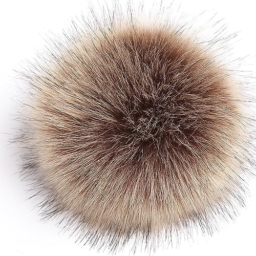 10 Pompones de Pelo Sintético de 10 cm para Gorros, Bolsos, Colgantes, Llaveros, Decoración y Accesorios de Ropa - Color Marrón