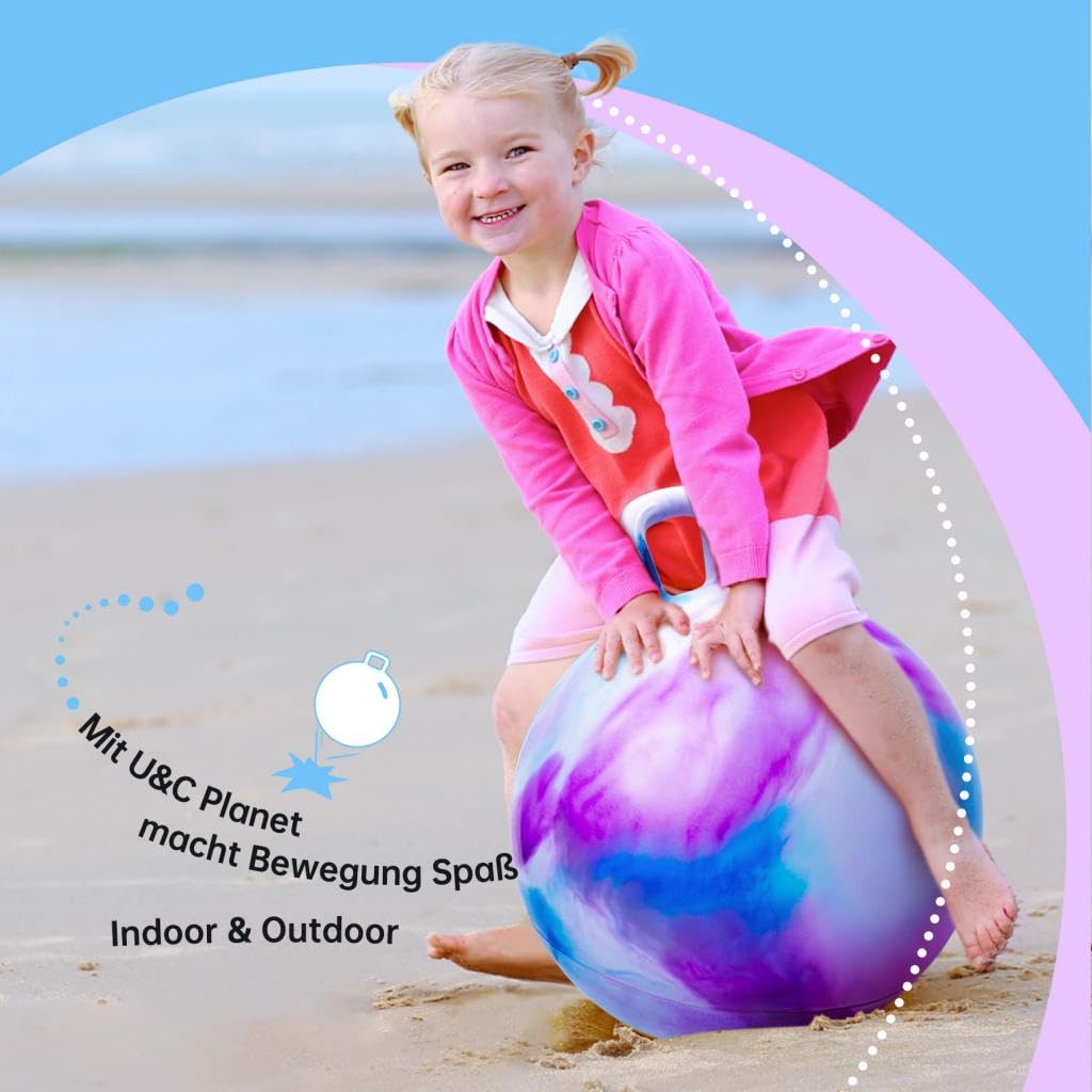 U&C Planet Hüpfball Aufblasbarer Hopperball mit Pumpe, 45 cm Hopper Ball für Kinder max. Belastbarkeit 100 KG, Spielzeug für Kinder 3-6 Jahre Drinnen & Draußen，Wolke violett
