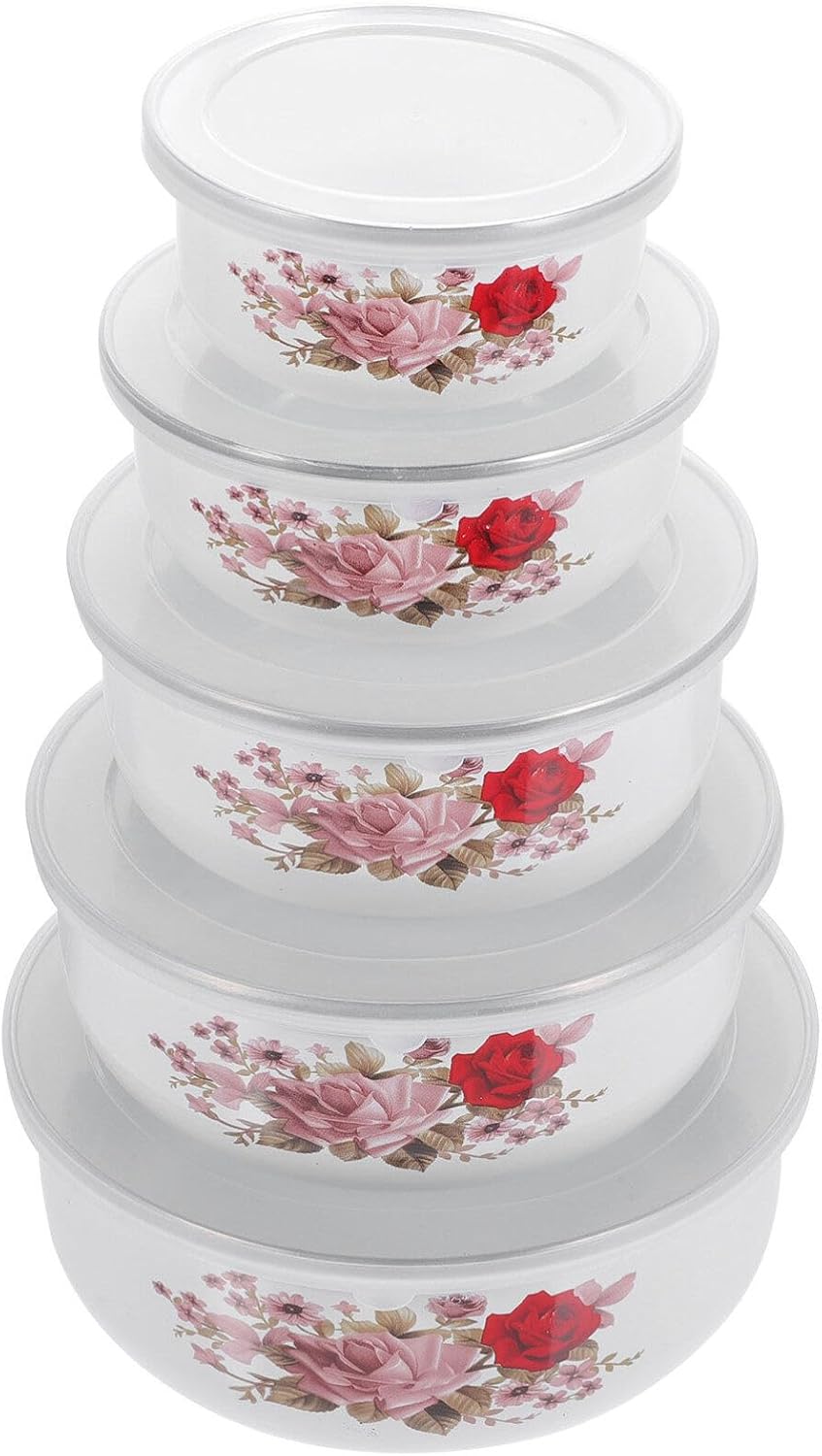 DOITOOL Enamel Mixing Bowls with Lids 5 Pcs Enamel Basin