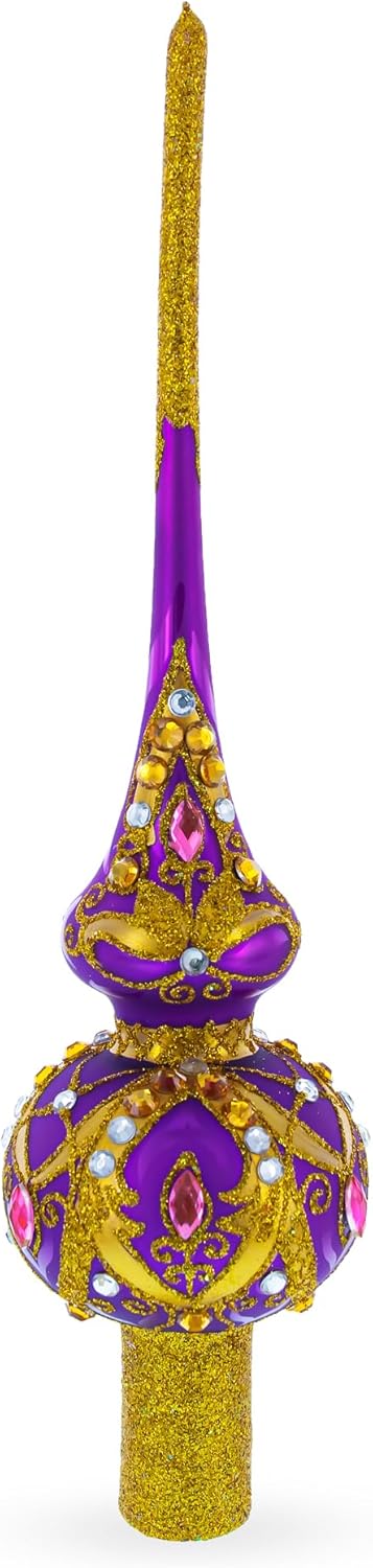 Gold and White Jewels on Purple Glass Tree Topper