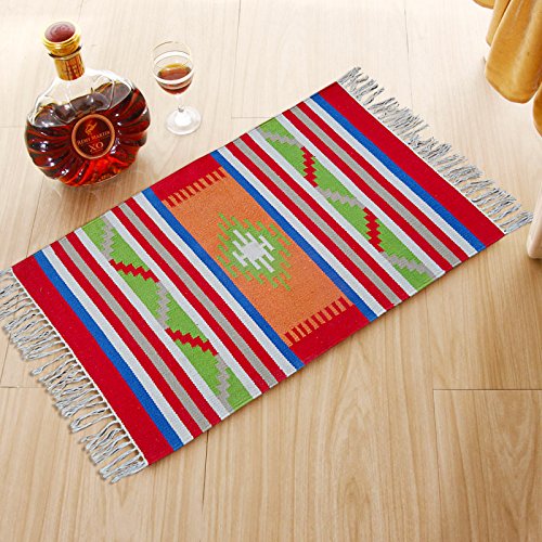 Buy Indian Heritage Red Blue Cut Shuttle Cotton Rug Size 60X90 CM ...