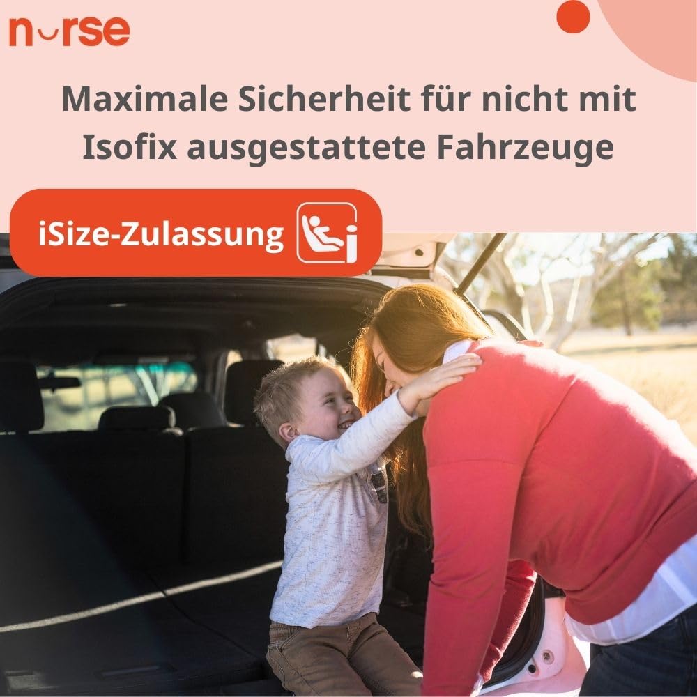 Nurse Traffic Kindersitz i-Size 40-150 cm, 0-12 Jahre, Ohne Isofix, Rückwärtsgerichtet, Verstellbar, mit Neugeboreneneinsatz, Gurtinstallation, Grau