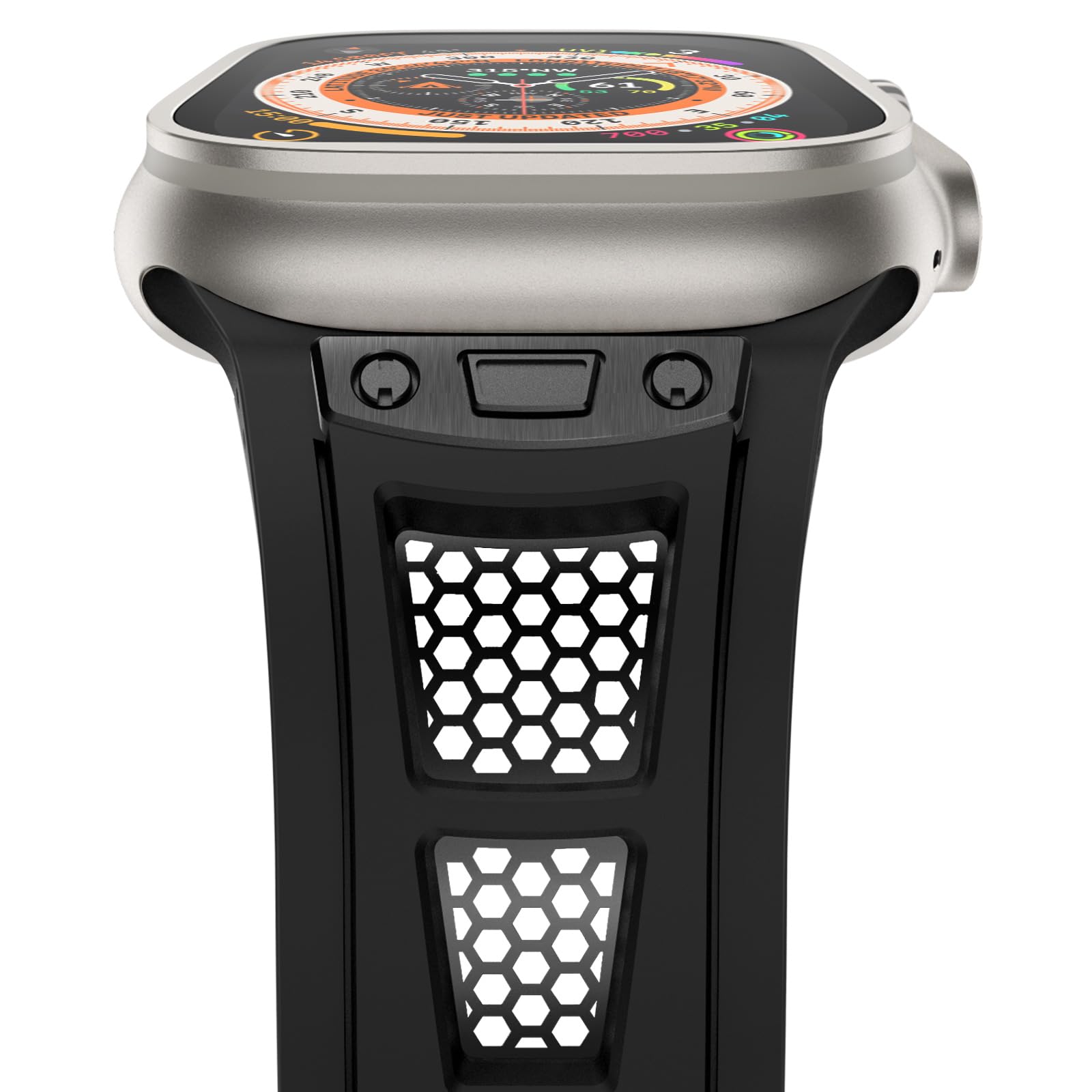 NewWays for Apple Watch Ultra Band 49mm 45mm 44mm 42mm for Men, Hexagonal Titanium Mesh Wide Sport Liquid Silicone Rubber Band for Apple Watch Band iWatch Ultra Luxury Design, Black w/Balck Hardware