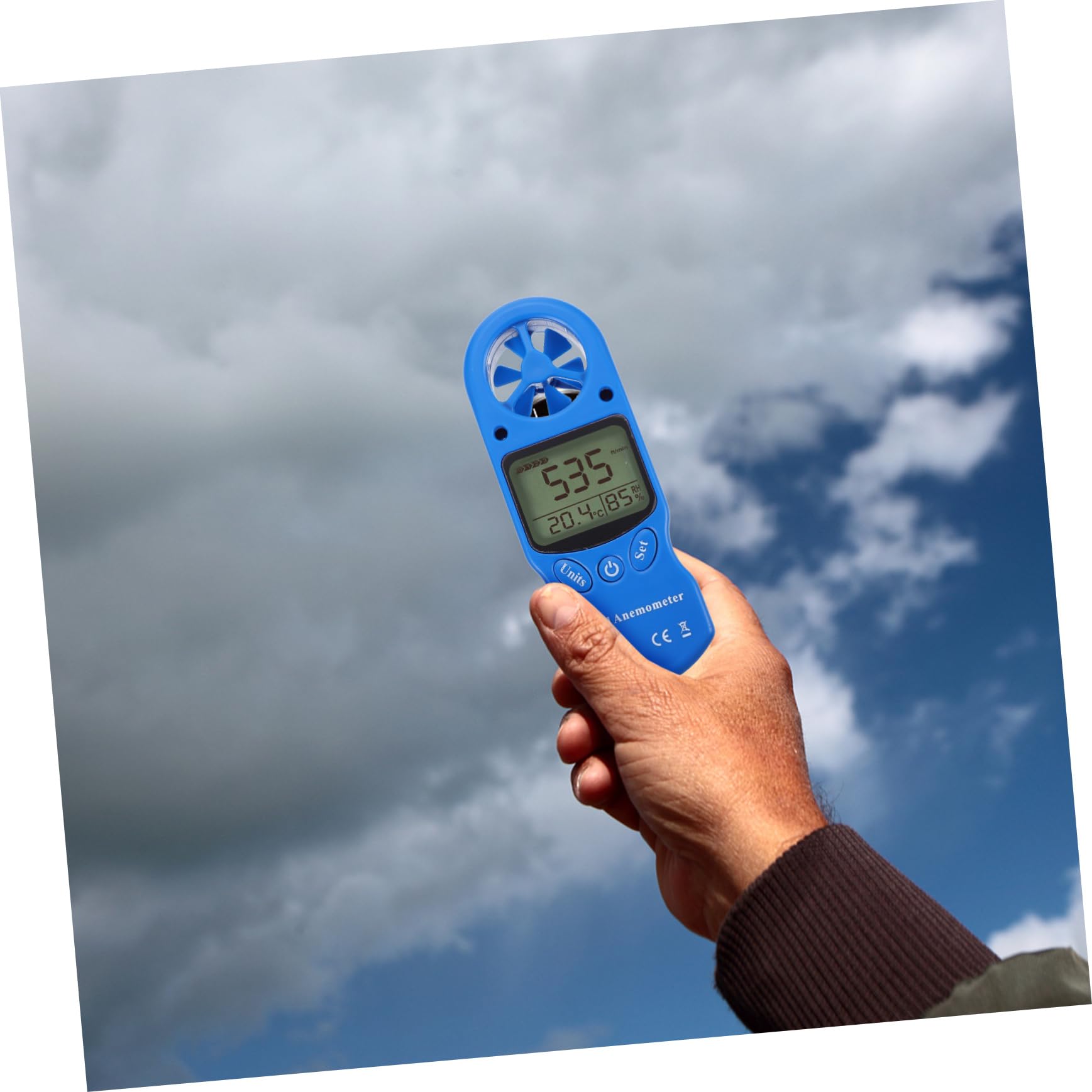 Anemometro Portatile Mini Digitale 1 Pezzo Plastico Blu | Misuratore Umidita con Sonda, Display Lcd Retroilluminato, Custodia Inclusa per Trasporto