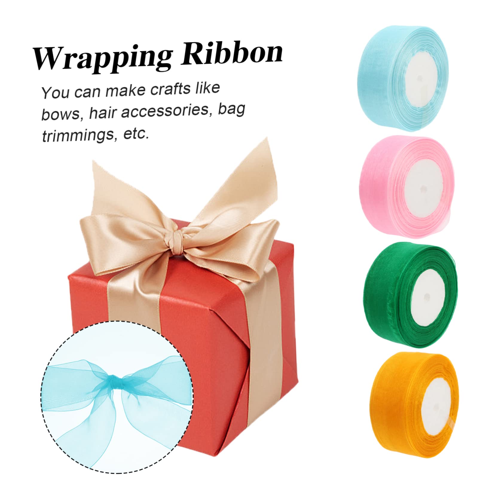 Tofficu 3 Juegos Gasa Cintas Lazo Ribbon Coleteros Oro Cinta De Hoja Verde Cinta De Organza De Gasa Transparente Cinta De Organza Transparente Brillante Poliéster 4 Rollos * 3