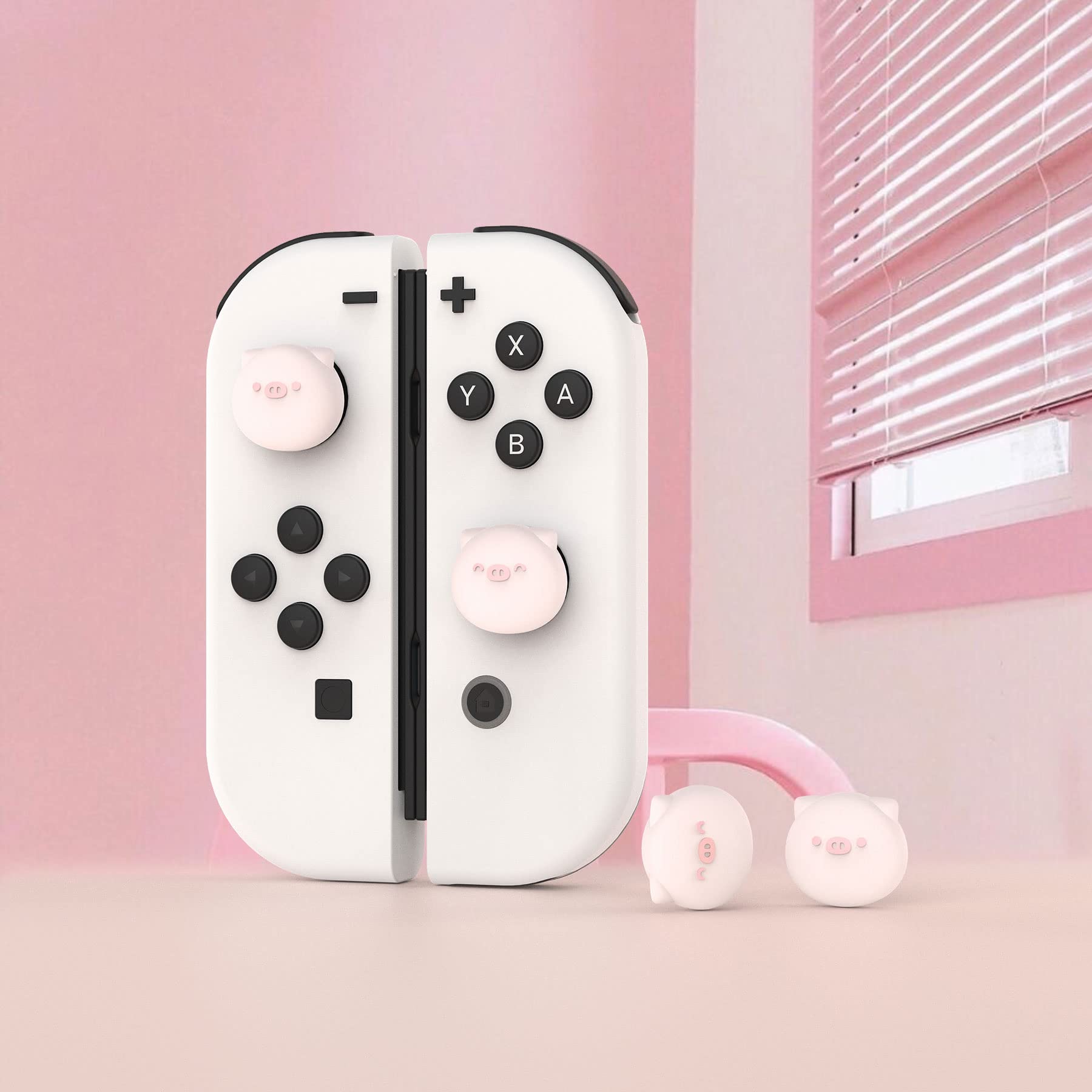 PlayVital Agarres para Pulgar para Nintendo Switch Joycon, Tapas de Joystick de Silicona, Thumb Grips para Switch/OLED/Lite, Protectores de Thumbstick (Cerdito-Rosa Milenario) — view 5