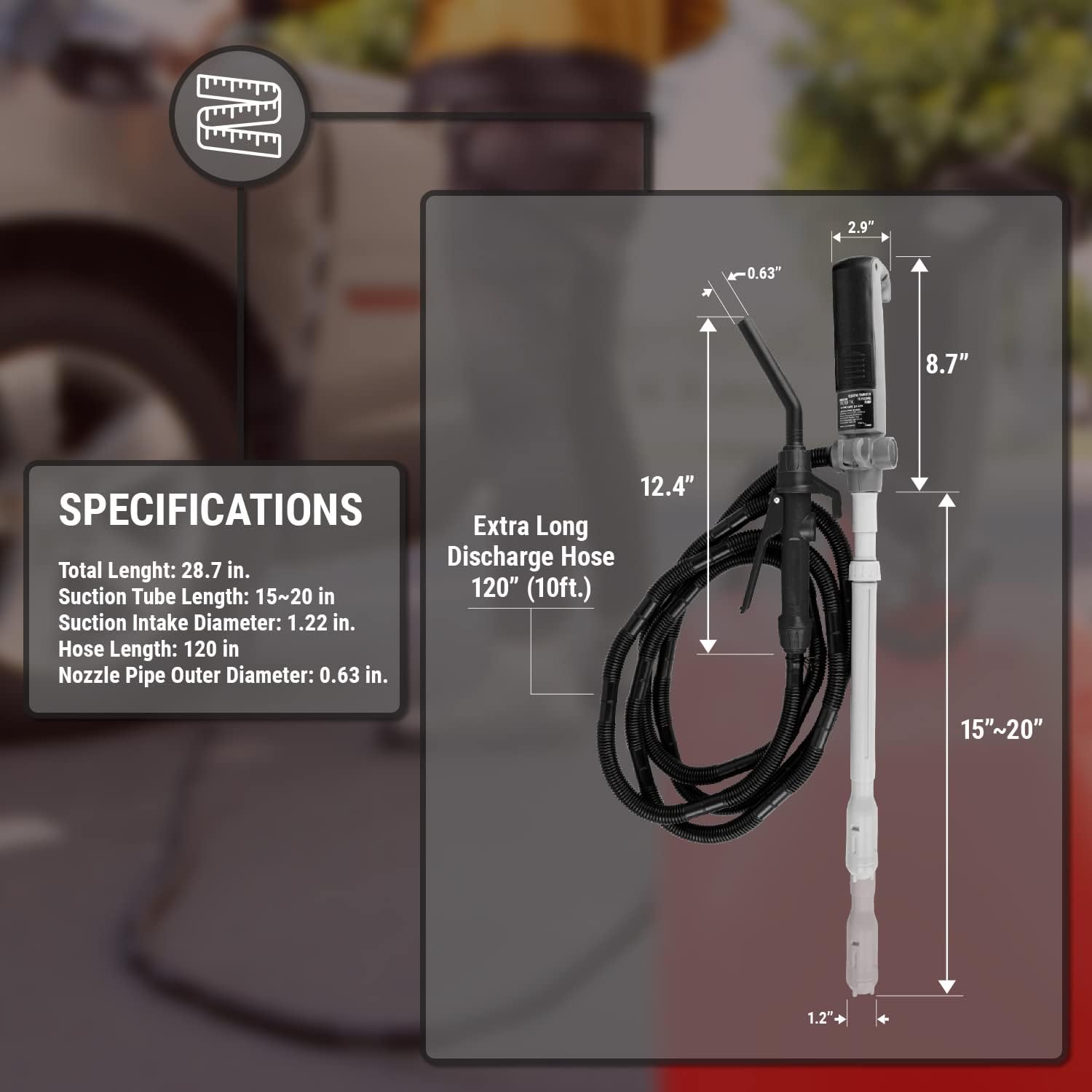 TERA PUMP Portable Battery Powered Chemical Transfer Pump (2.1 GAL/MIN) Liquid Transfer Pump with 10ft Outtake Hose, Quick Stop Nozzle & Adjustable Intake for Methanol/Ethanol/DEF