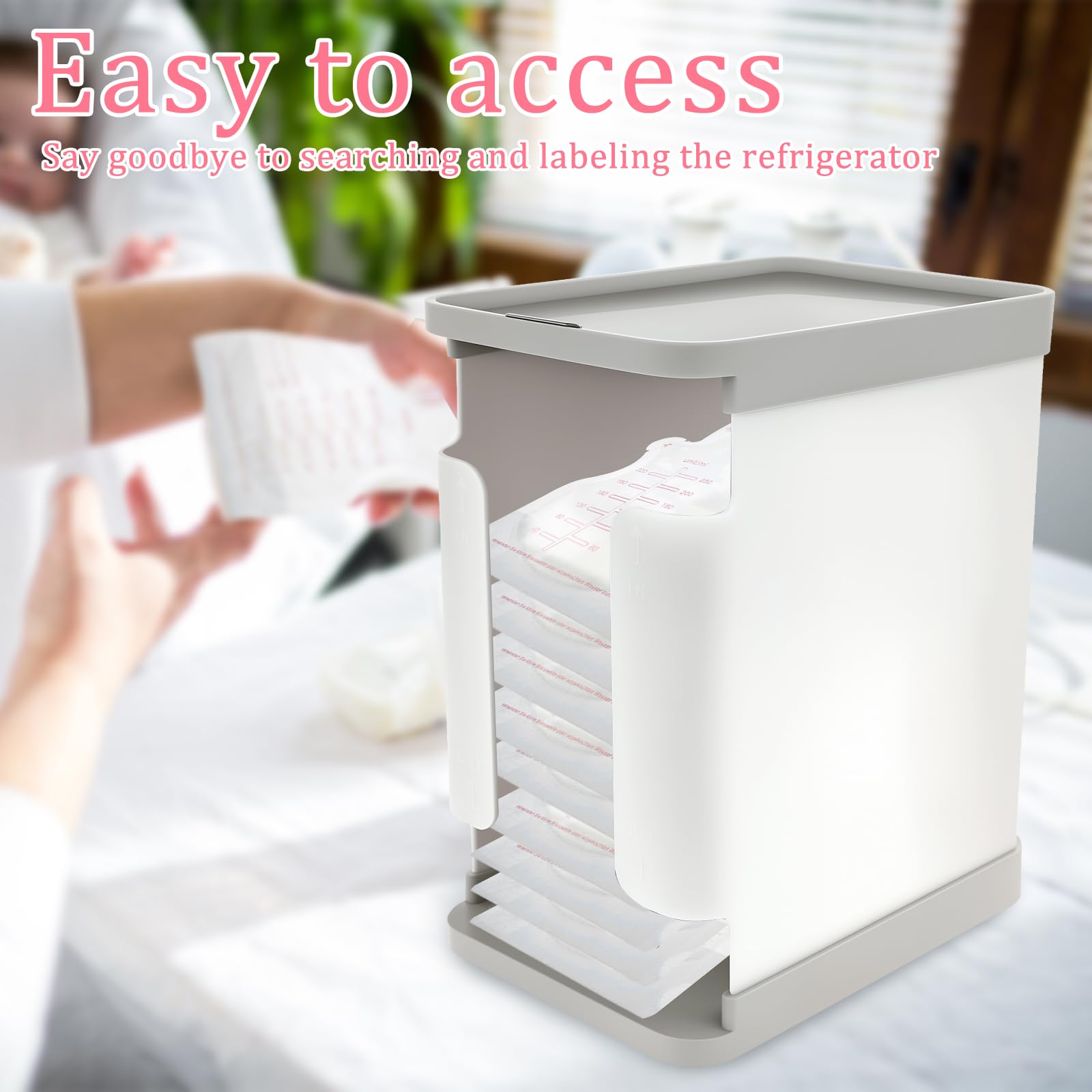 ZJRDYYK Plastic Breast Milk Freeze Organizer, Double Insert Slots Breastmilk Freezer Container, Easy Assembly Breast Milk Storage Bin With 30 Breastmilk Bags for Fridge Refrigerator