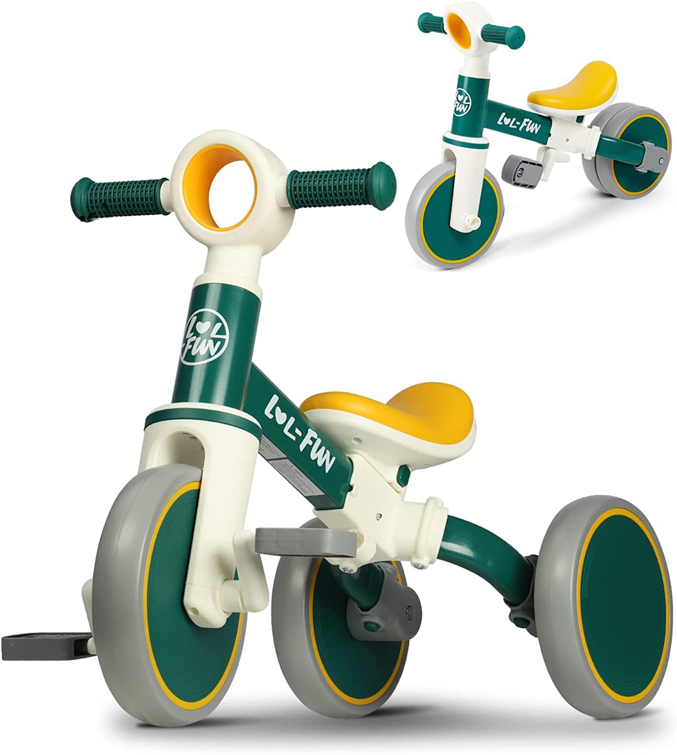 LOL-FUN Kids Tricycle Age 1-3 Year Old, Toddler Balance Bike for 2 Years Old, 4 in 1 Kids Trike for Boys Girls Gift Present, 3 Wheel Baby Bicycle with Removable Pedal