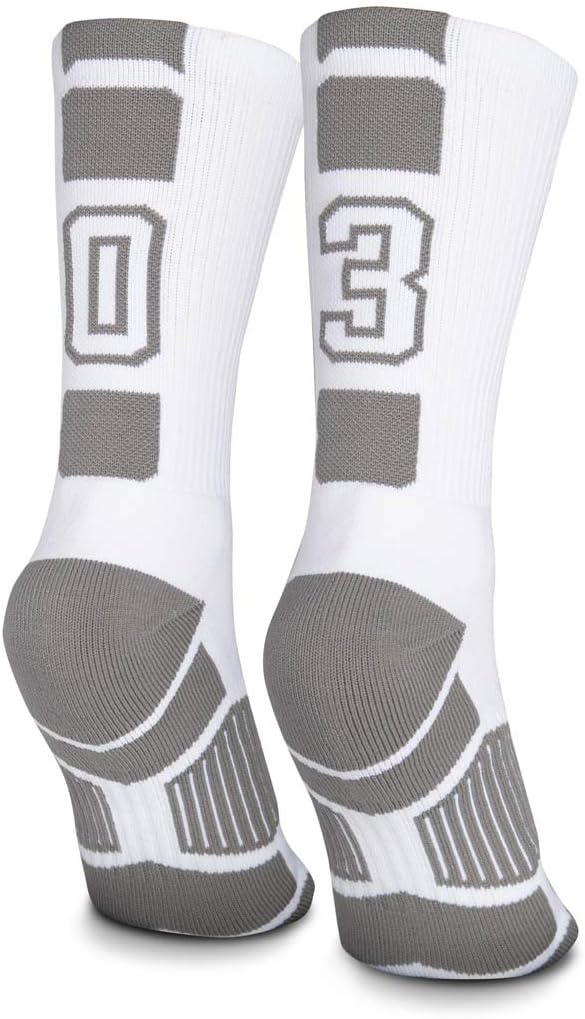ChalkTalkSPORTS Custom Team Number Crew Socks | Youth & Adult Athletic Socks White | Choose Your Number