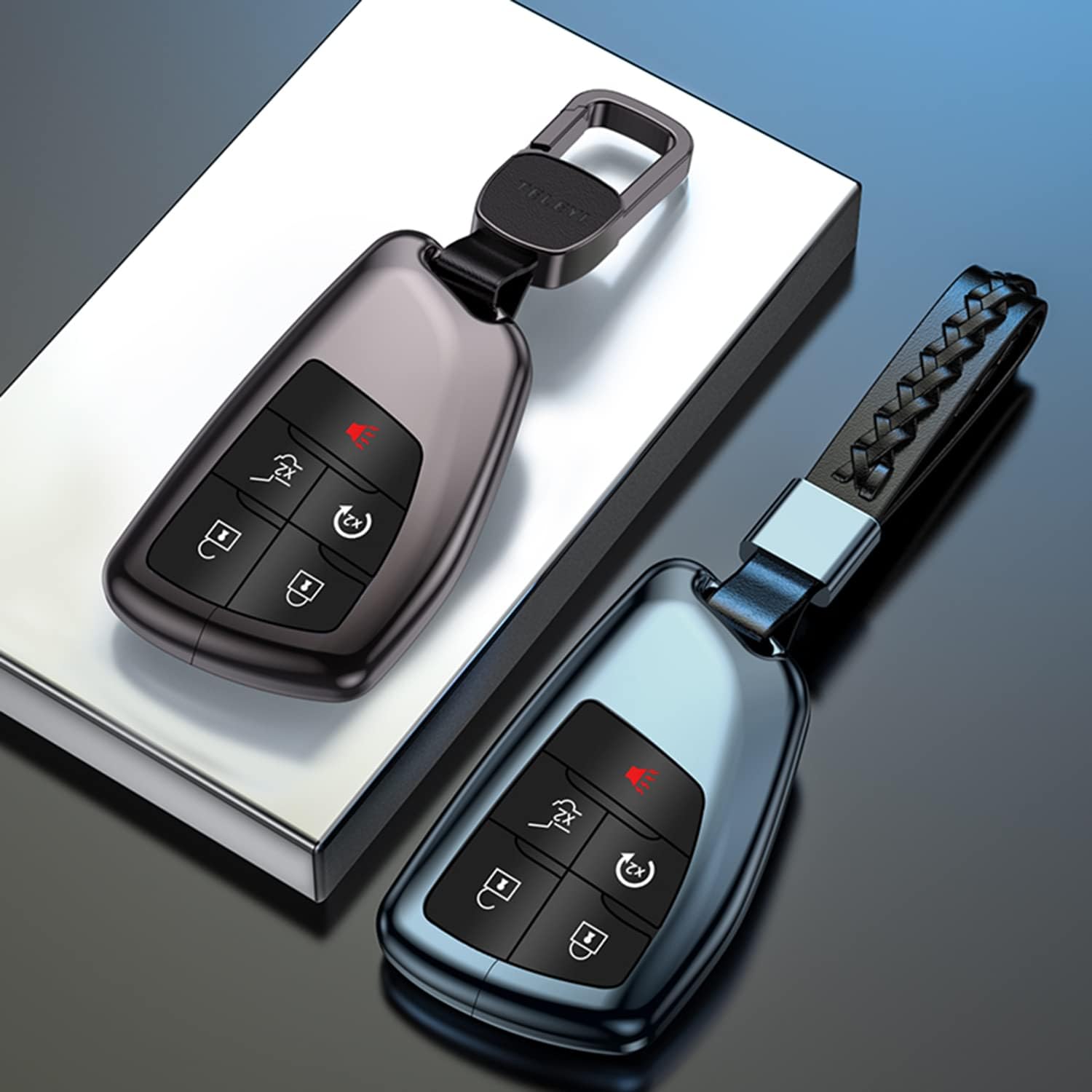 Kwak's Key Fob Cover Protector Keyless Entry for 2021 2022 Chevy Tahoe GMC Yukon Chevrolet Suburban Six Buttons Key Shells Case (Rose Gold-Knitting)