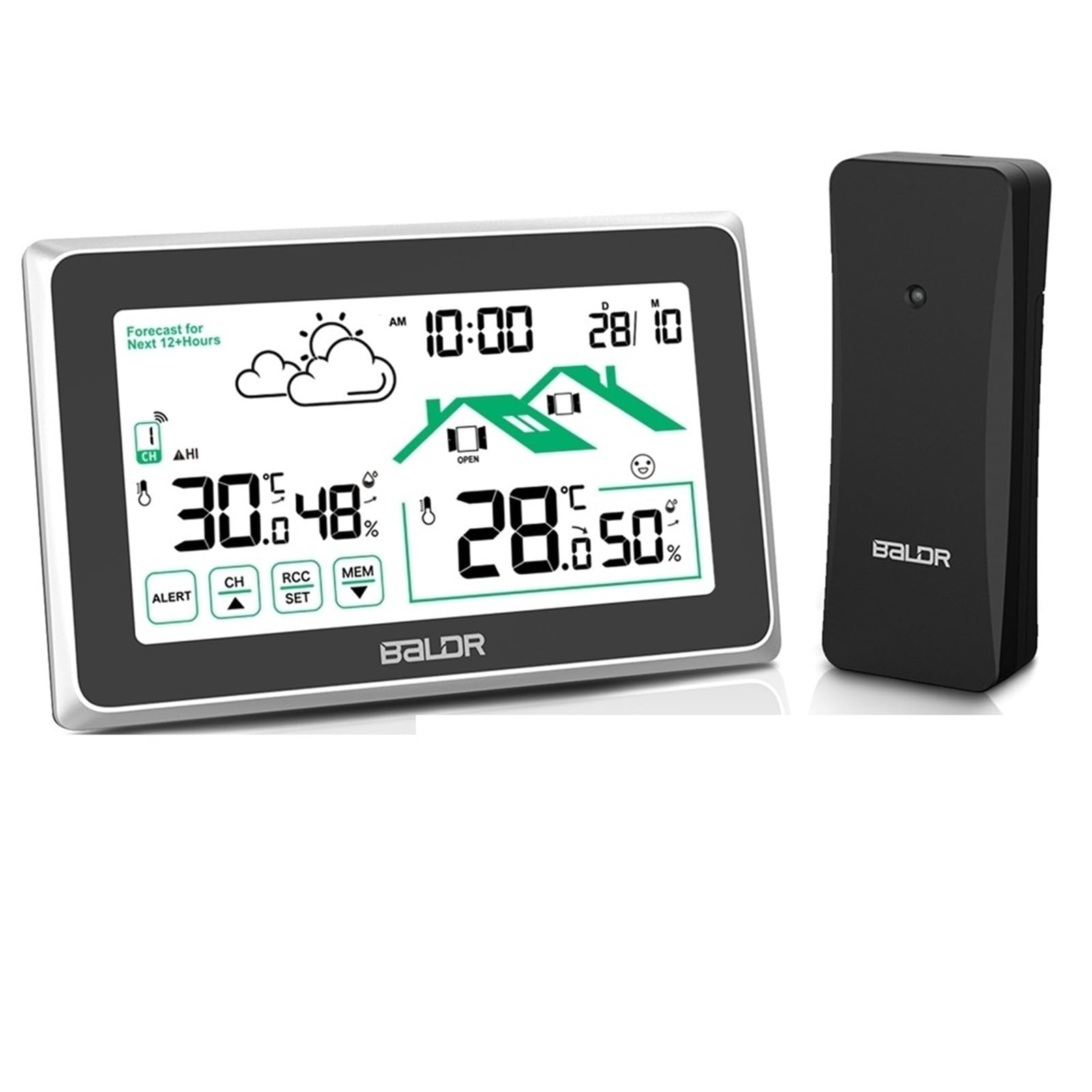 LADFRTYU Atomic Digital Wall Clock Weather Station Digital Radio Control Wall Clock Calendar LCDThermometer Hygrometer Record Trend Forecast Sensor -40℃(Black)
